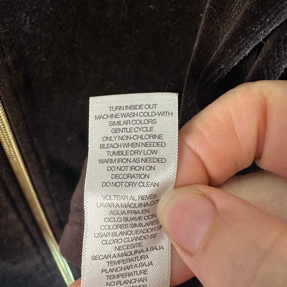 Zenergy by Chico’s velvet jacket, dark brown, gold & silver sequence zip front - Picture 7 of 10